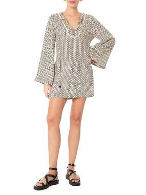 DRESS TO Ipanema Mini A Line Dress Cream Black  Womens Size Small